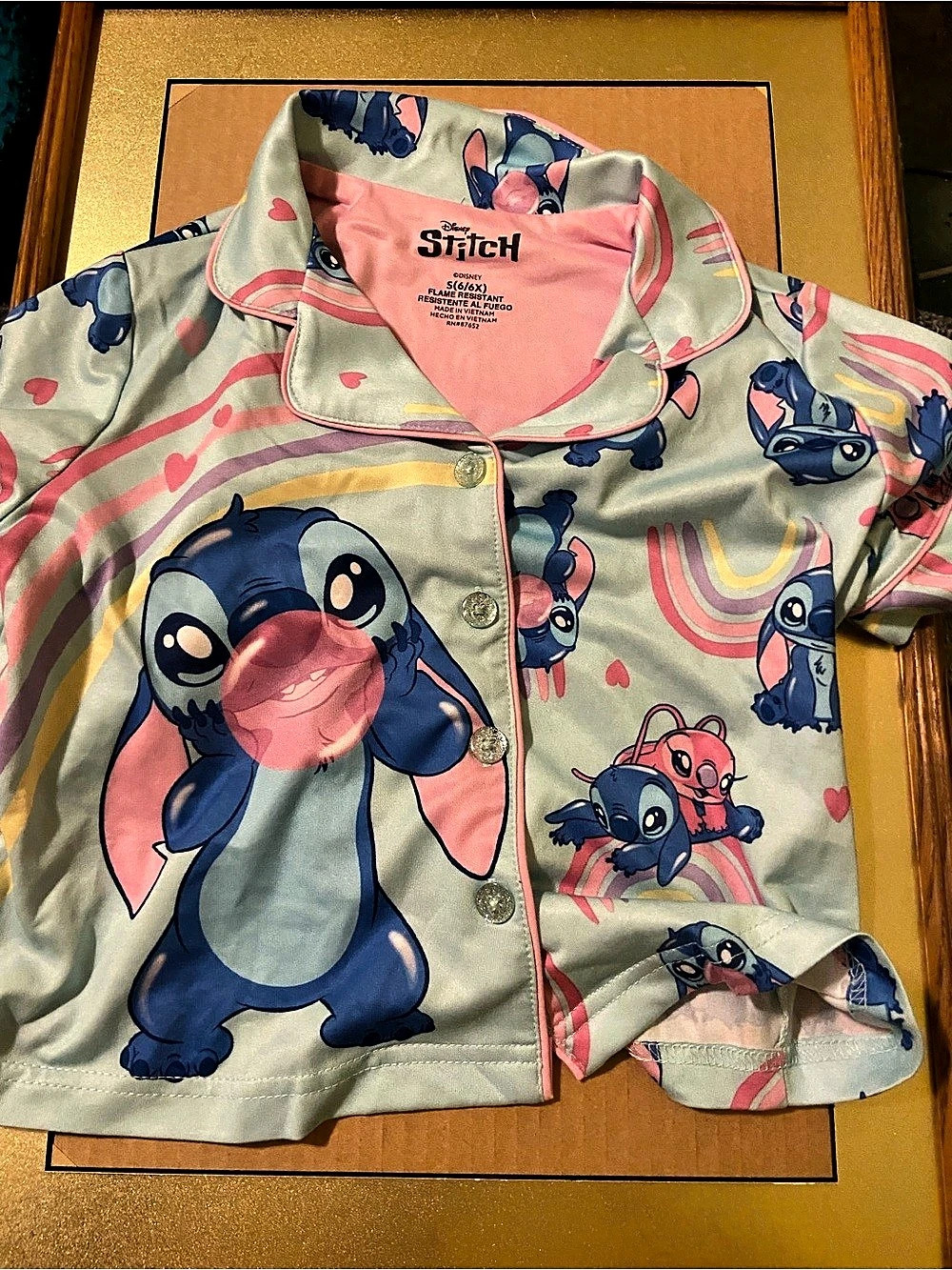Disney Stitch Print Shirt Girls Size 6X Like New